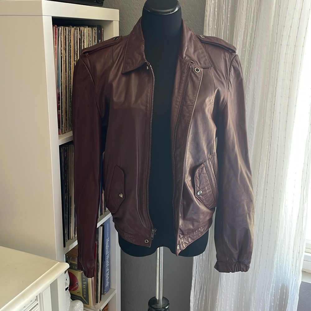 Vintage Maroon Leather Jacket, Large